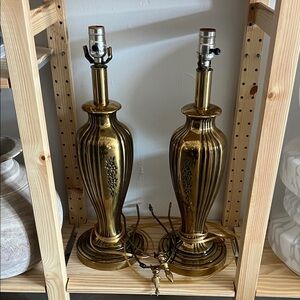 Polished Gold Brass Table Lamp Pair - Shiny Gold Finish
